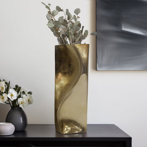 17" Warner Pinched Metal Vase, Gold