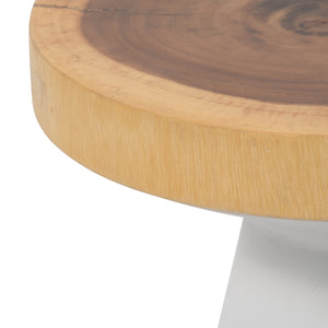 Wood, 16" Accent Table With White Base, Natural/wh