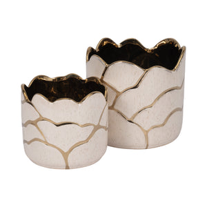 S/2 6/7" Clouds Planter, Ivory/gold