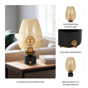 16" Mikeno Glass And Marble Table Lamp, Gold