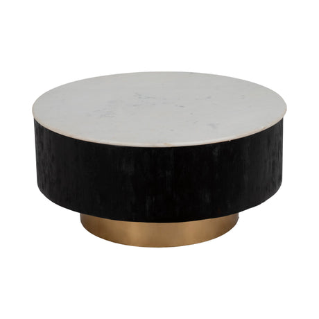 34" Gold Pedestal Coffee Table Marble Top, Wht/blk