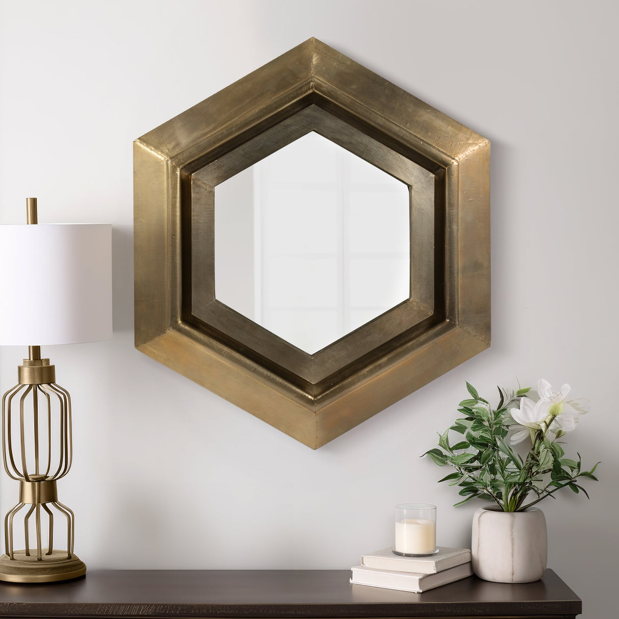 20x20" Warwin Champagne Clad Hexagon Mirror