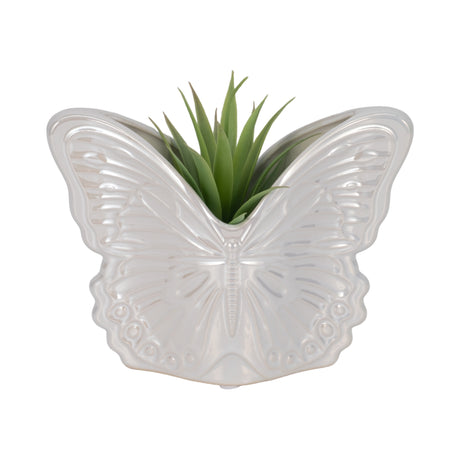 7" Iridescent Butterfly Planter, Ivory