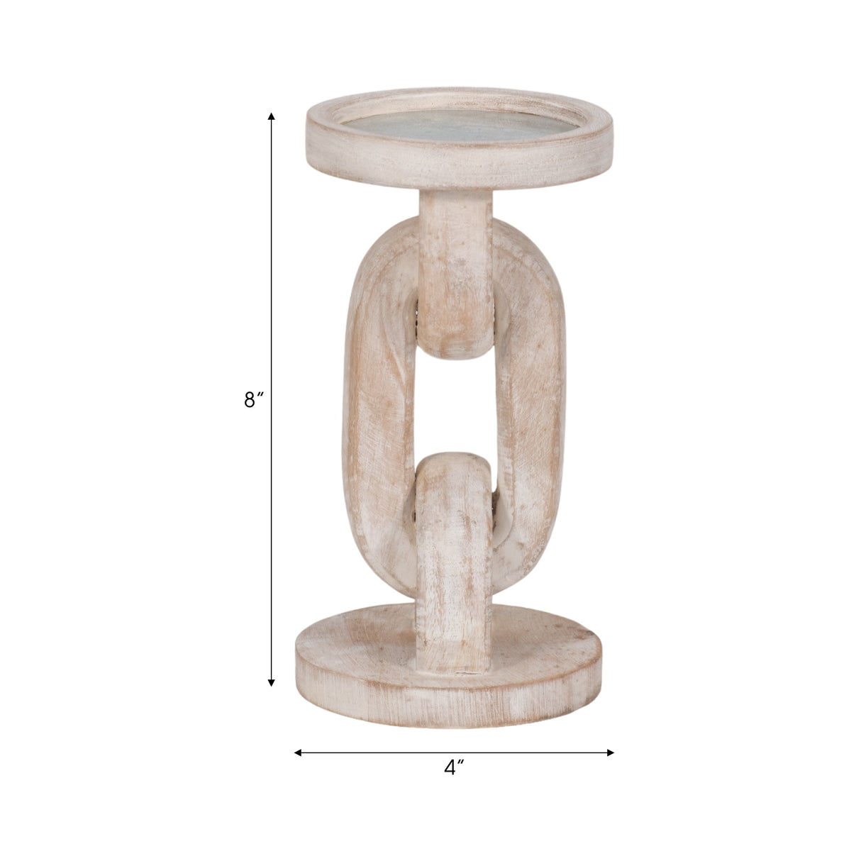 Wood, 8" Chain Pillar Candle Holder, White