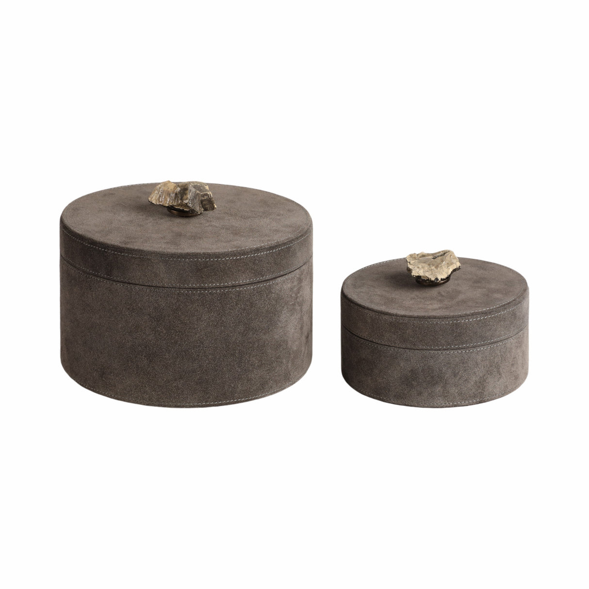 S/2 6/8" Harare Suede Boxes W/stone Knob, Gray