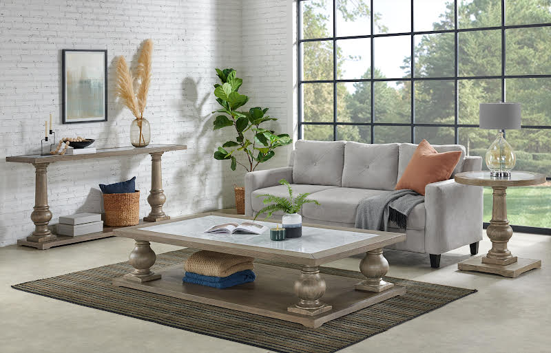 White Marble Top Grayish Brown Round Side Table