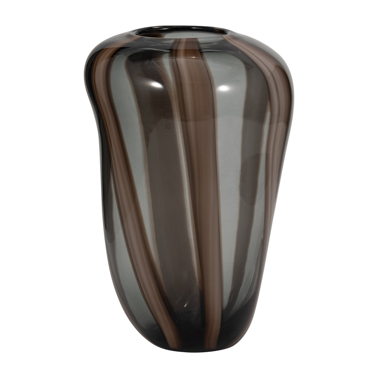 13" Bayle Large Brown Striped Glass Vase