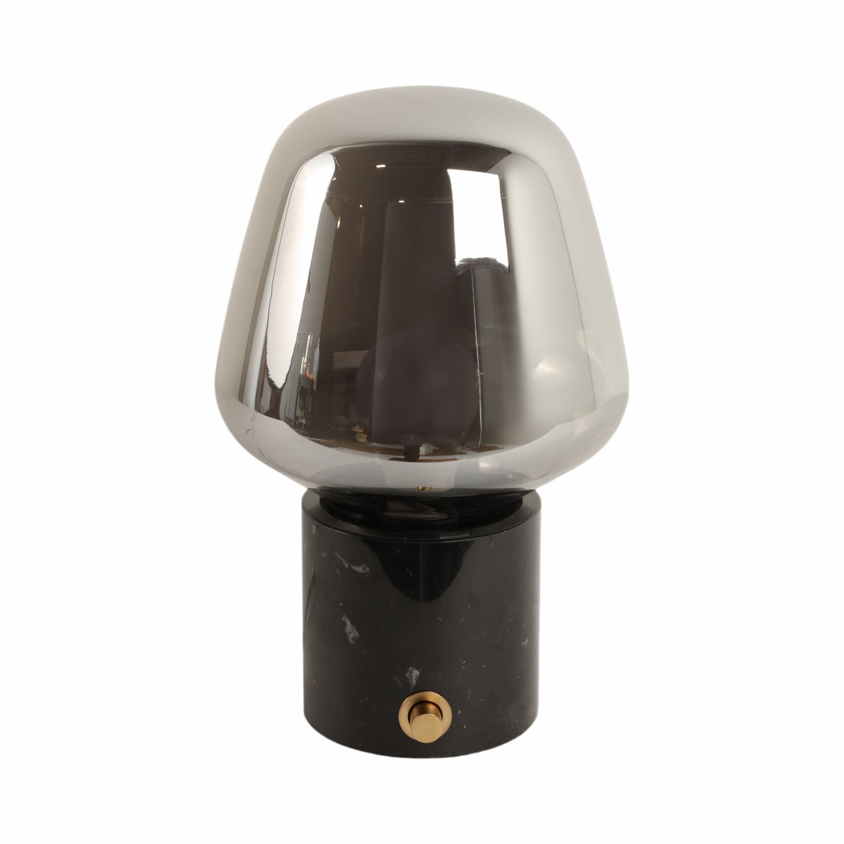 12x8" Glass Shade On Marble Base With Switch, Blac