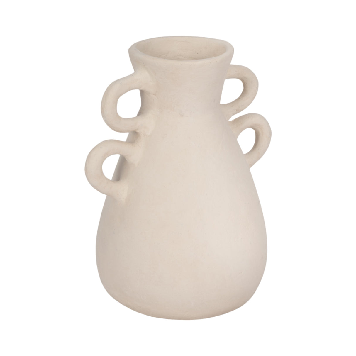 12" Vase With 4 Handles, Paper Mache, Ivory