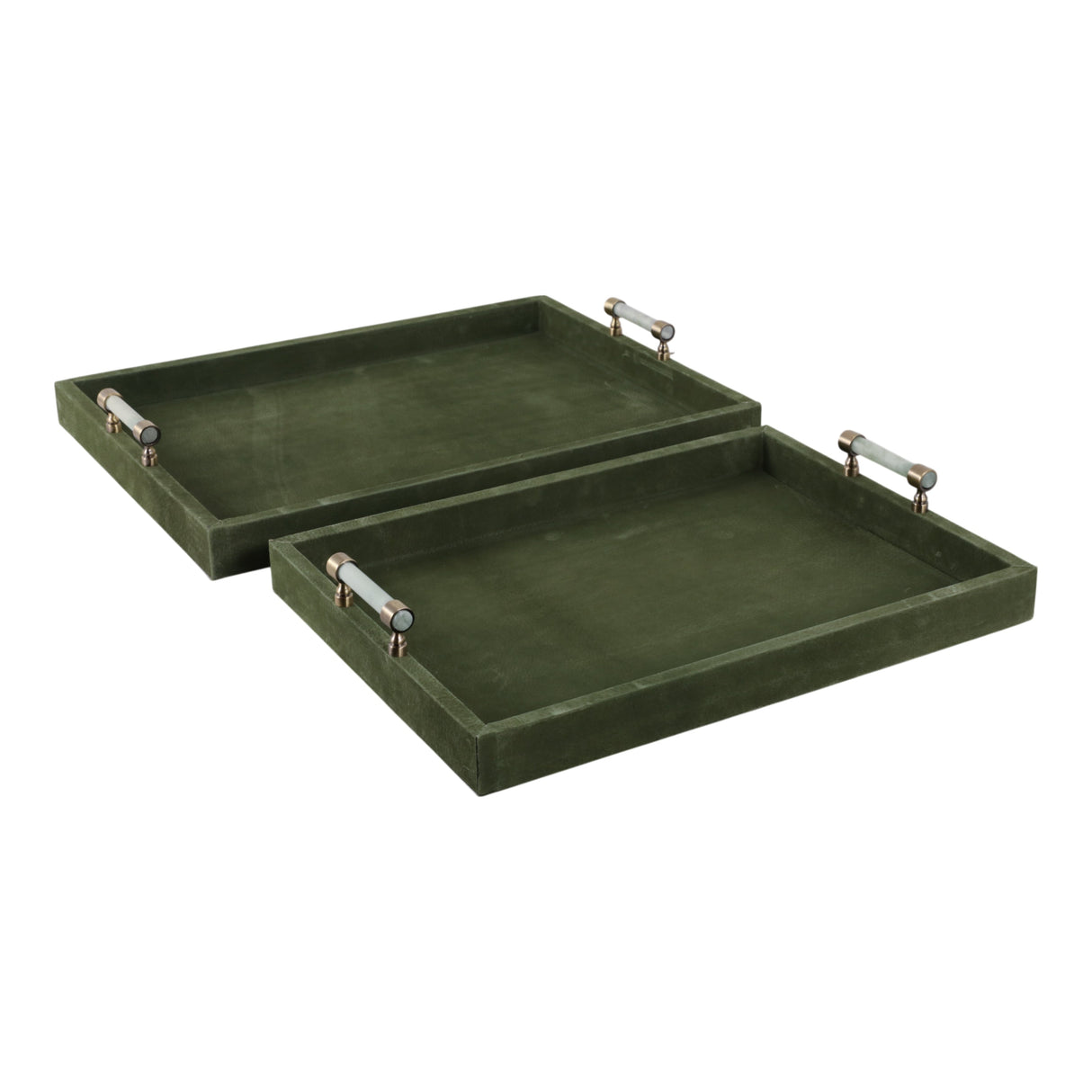 S/2 18/20"aubrina Green Suede/stone Hardware Trays