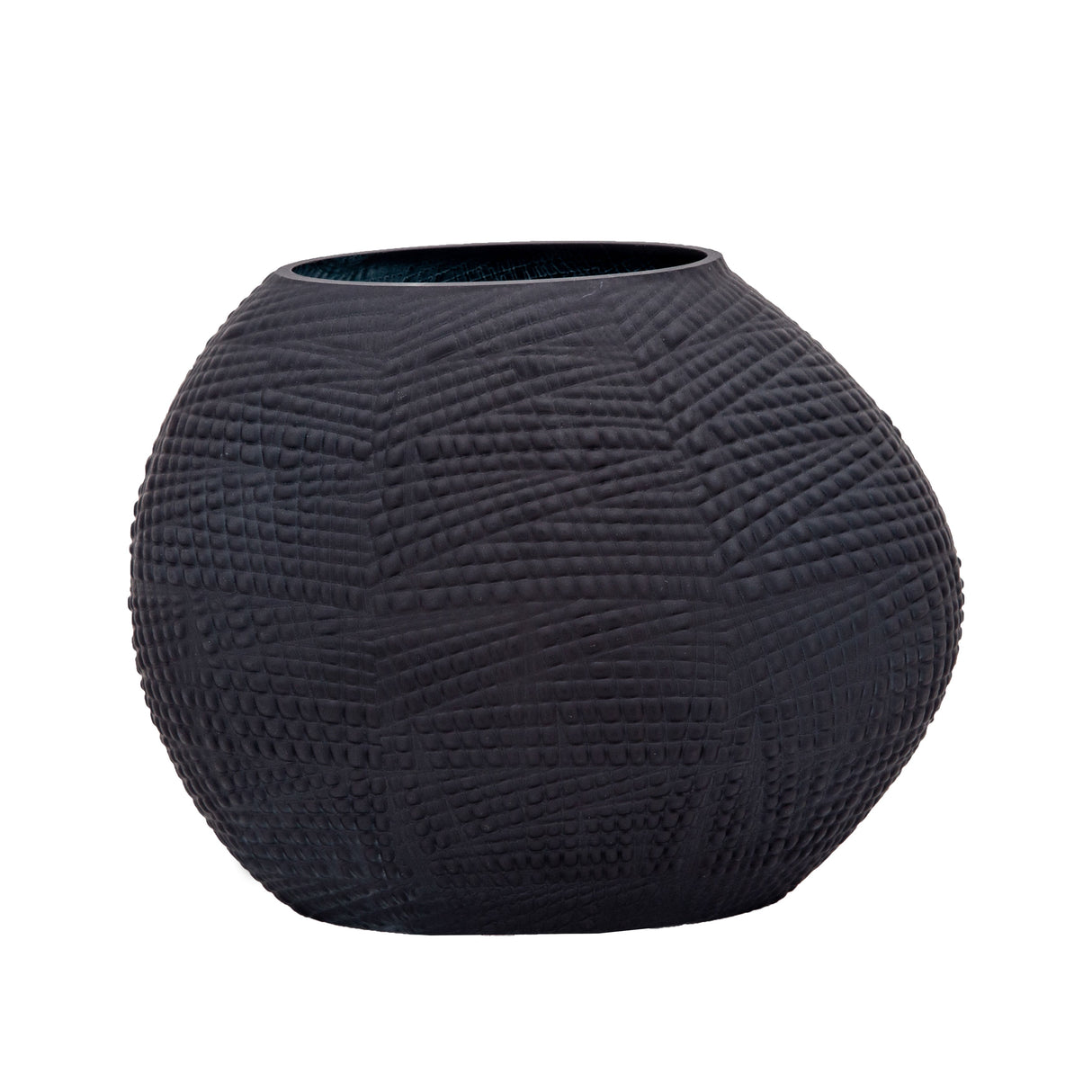GLASS 8"H TEXTURED VASE, BLACK