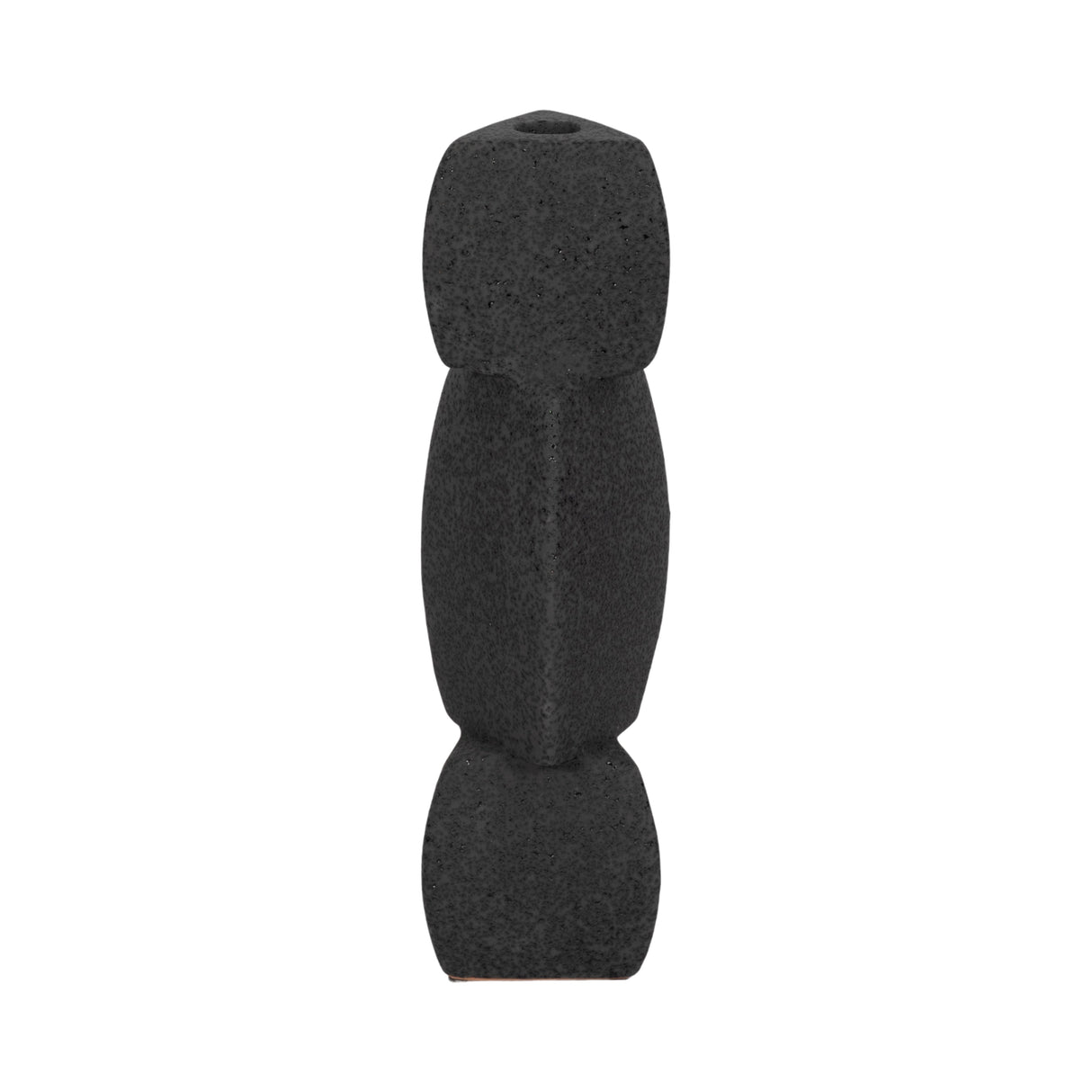 12" STACKED OBJECTS TAPER HOLDER SAND GLAZE, BLACK