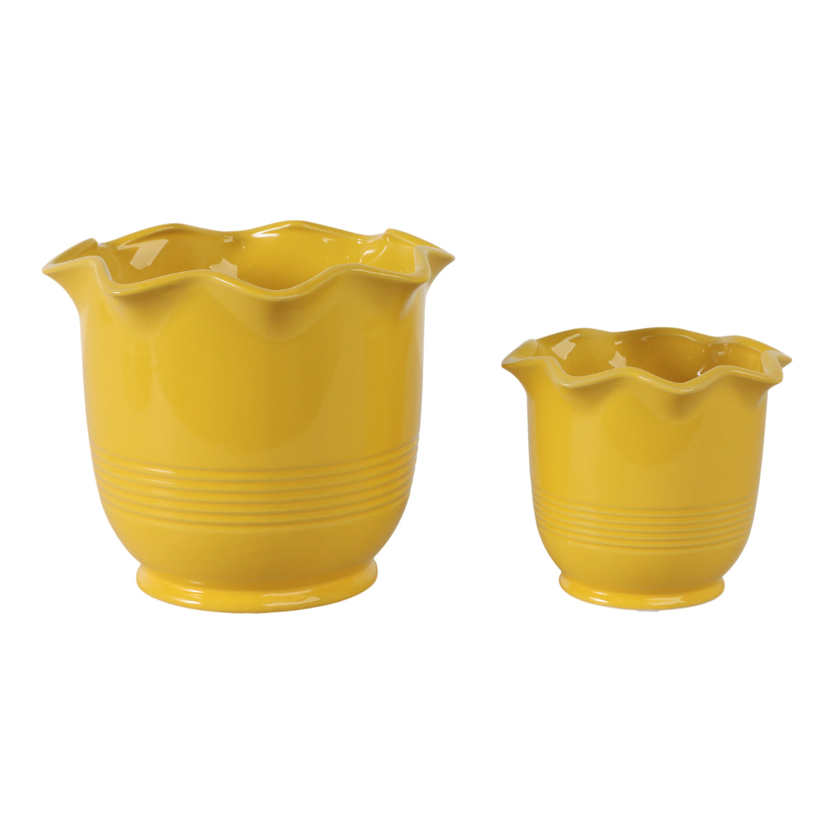 S/2 6/8" Fluted Planters, Yellow