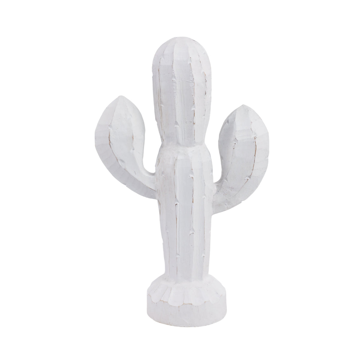 14" Wooden Cactus Decor, Wht