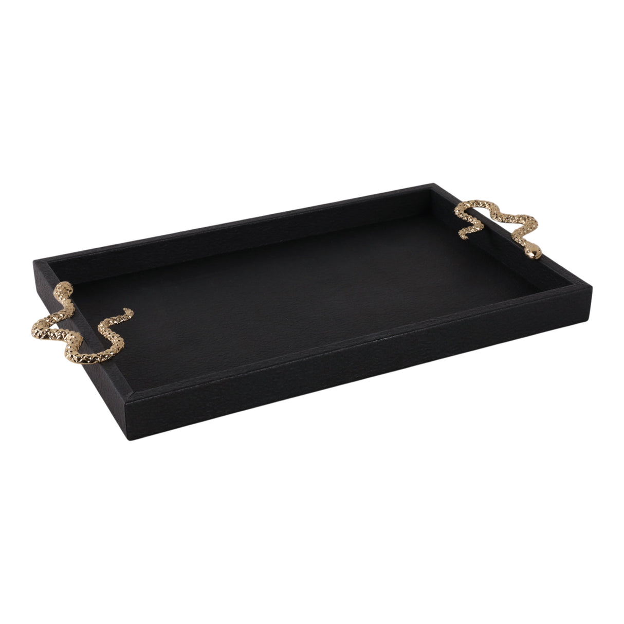 19x12" Faux Leather Snake Tray, Black/gold