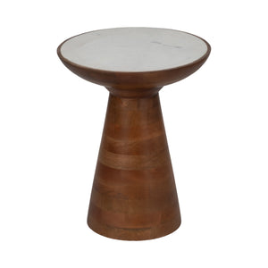 20" Wood Accent Table Marble Top, Natural/white