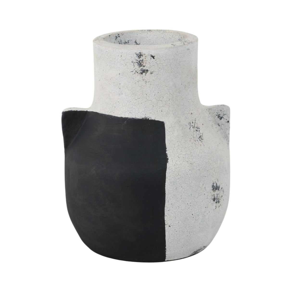 10" Black Patch Modern Terracotta Vase, Ivory/blk