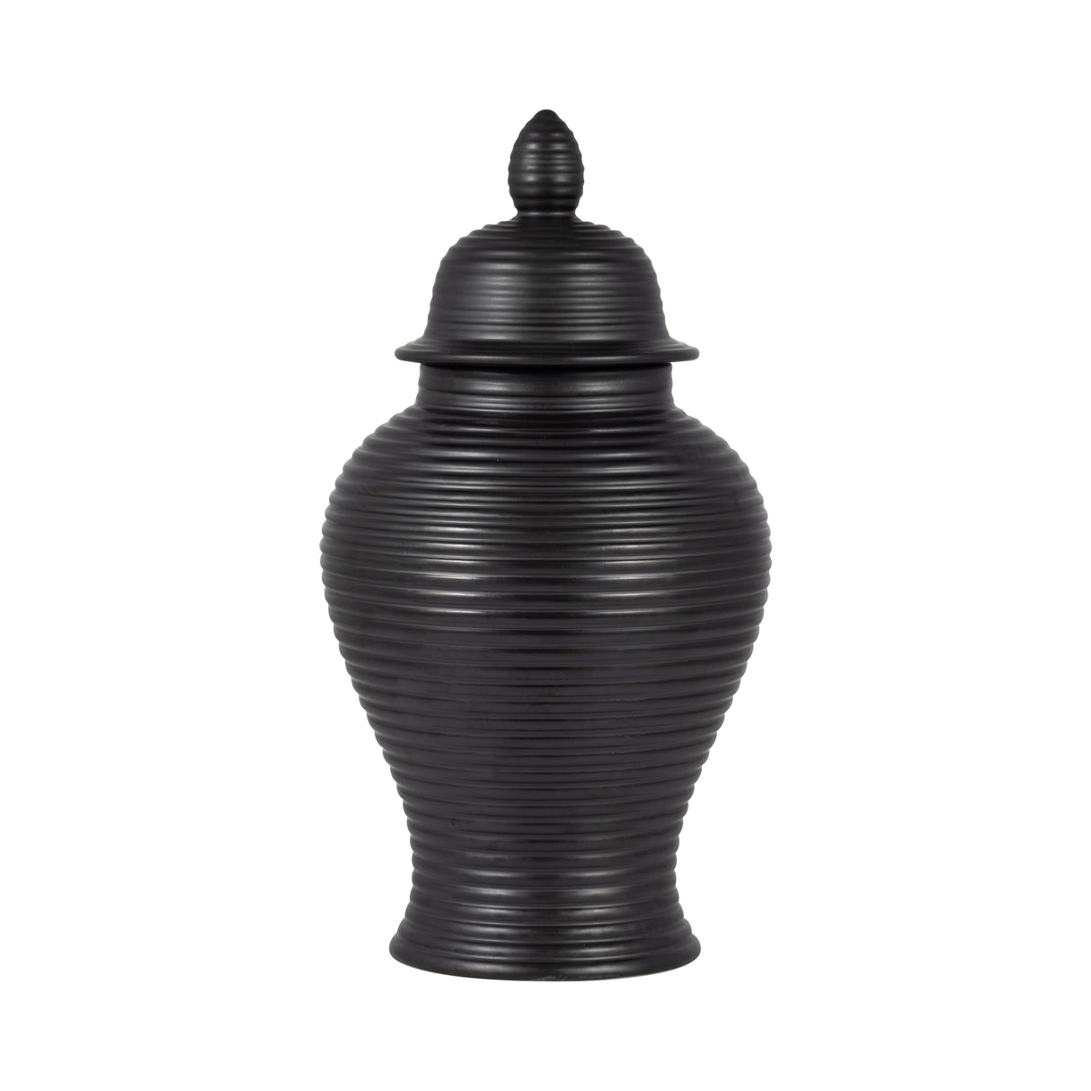 CER, 18" RIBBED TEMPLE JAR, BLACK