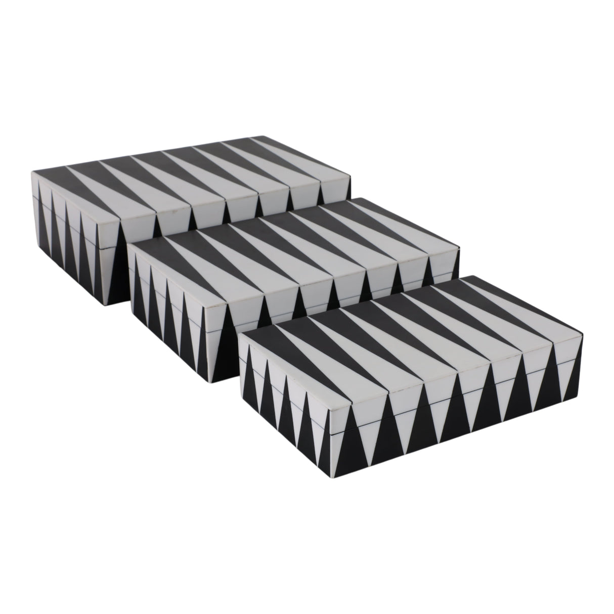 S/3 10/11/12" Triangle Pattern Boxes, Black/white