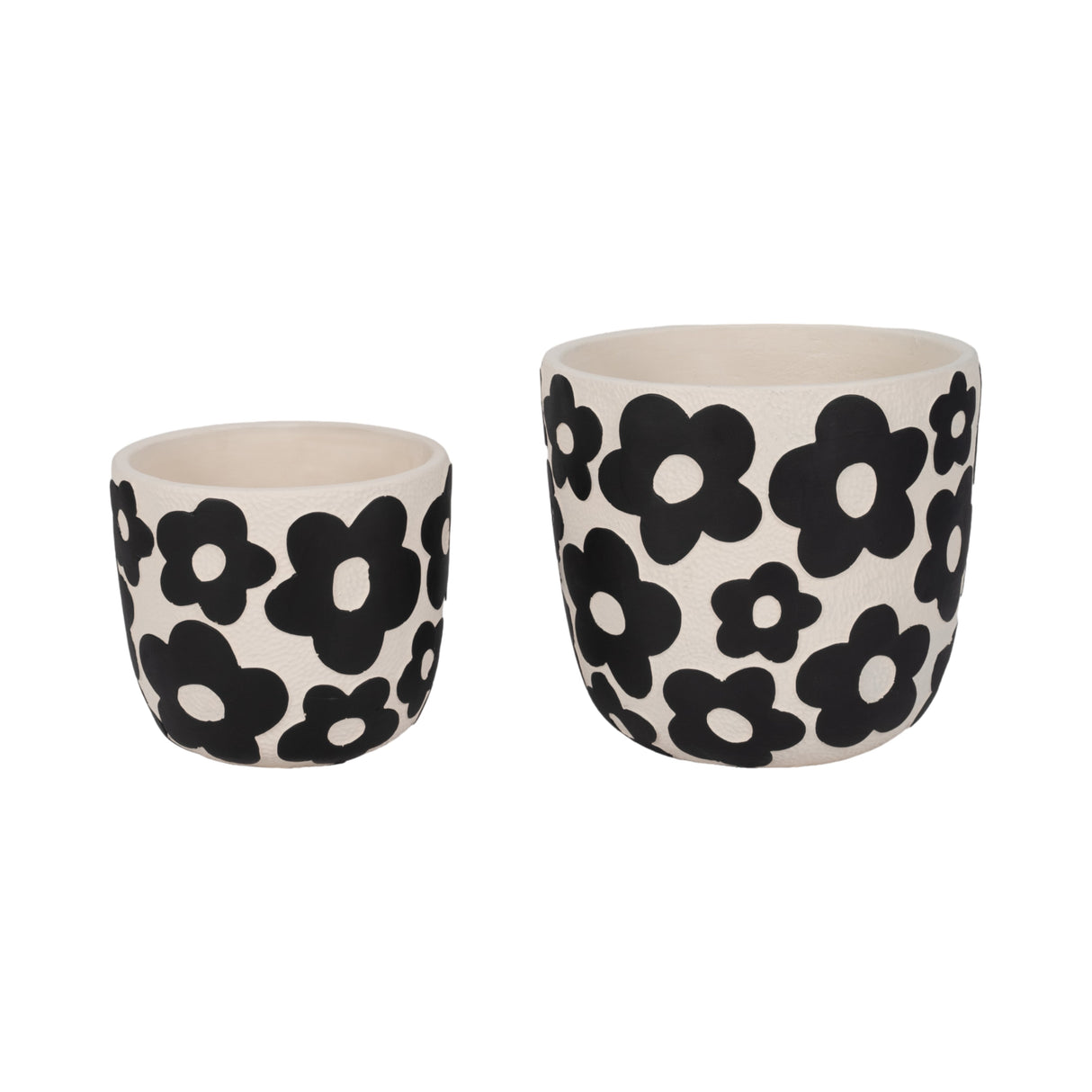 S/2 7/9" Flower Power Planters, Black