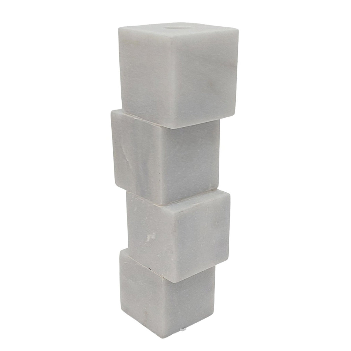 10x3" Stacked Cube Marble Taper Holder, White