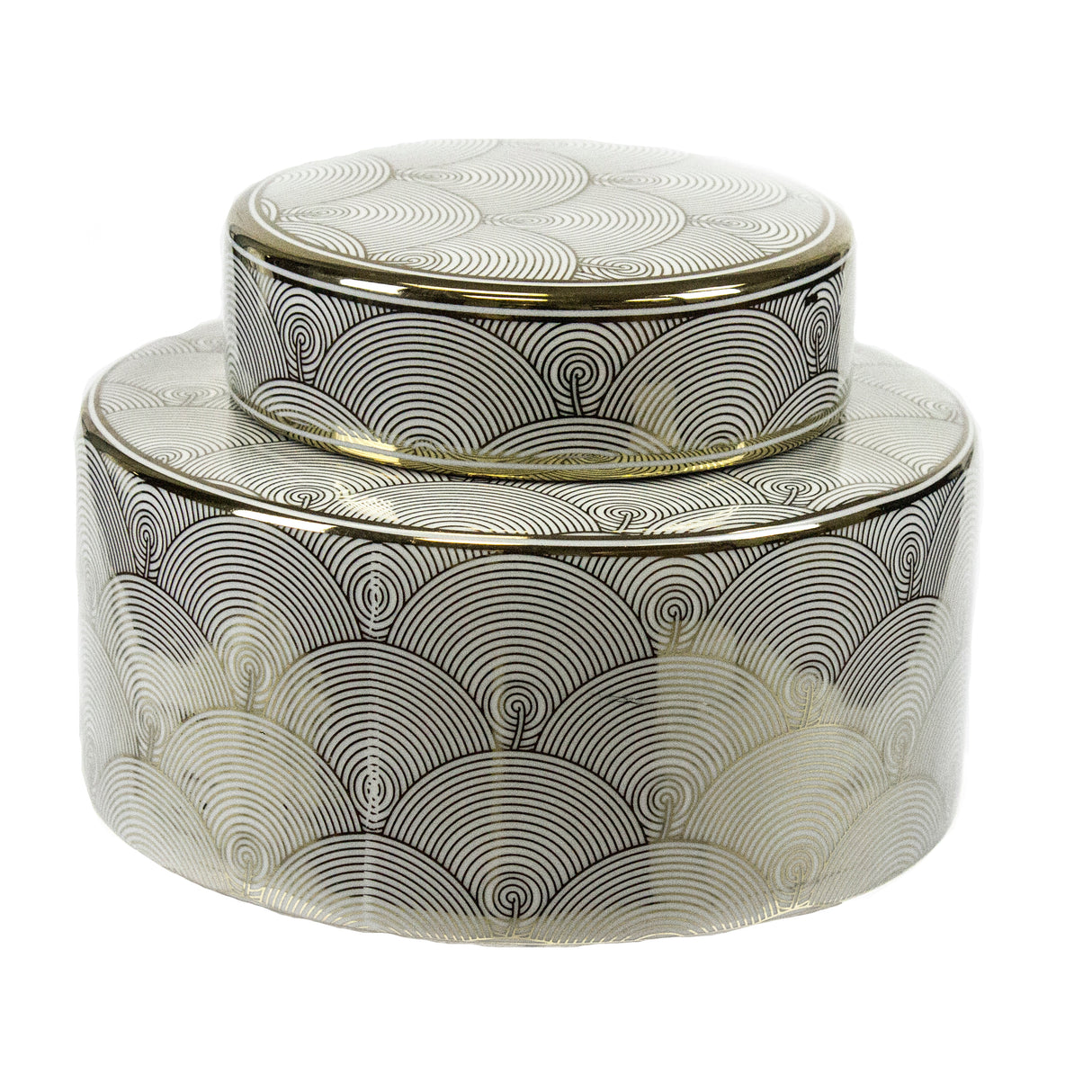 WHITE/GOLD SCALLOP JAR 6"