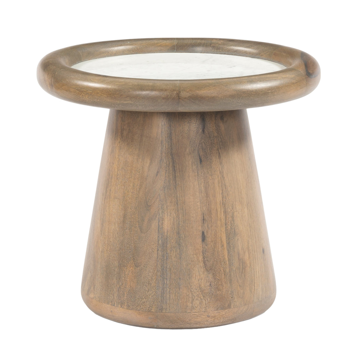 20" Aleena Wood And Marble Accent Table, Brwn