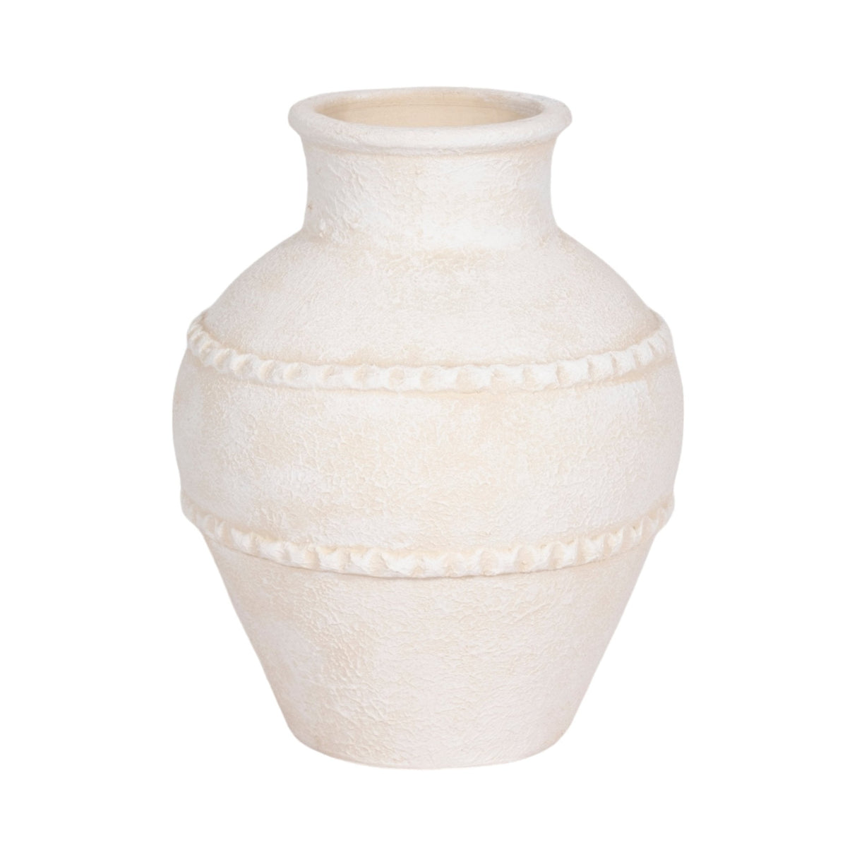 12" Traditional Textured Terracotta Vase, Ivory