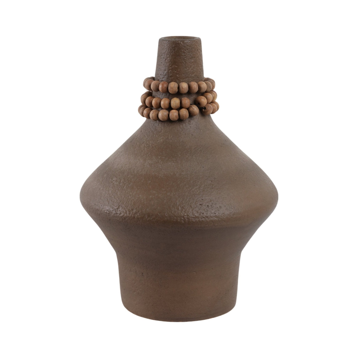12" Tutwell Small Vase With Wood Beads, Brwn