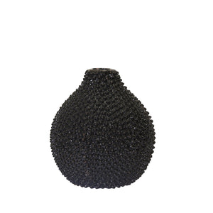EC, GLOSS BLACK SPIKED CERAMIC VASE 8"