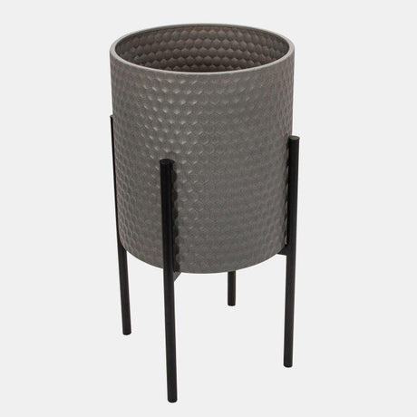 S/2 HONEYCOMB PLANTER ON METALSTAND, GRAY/BLK