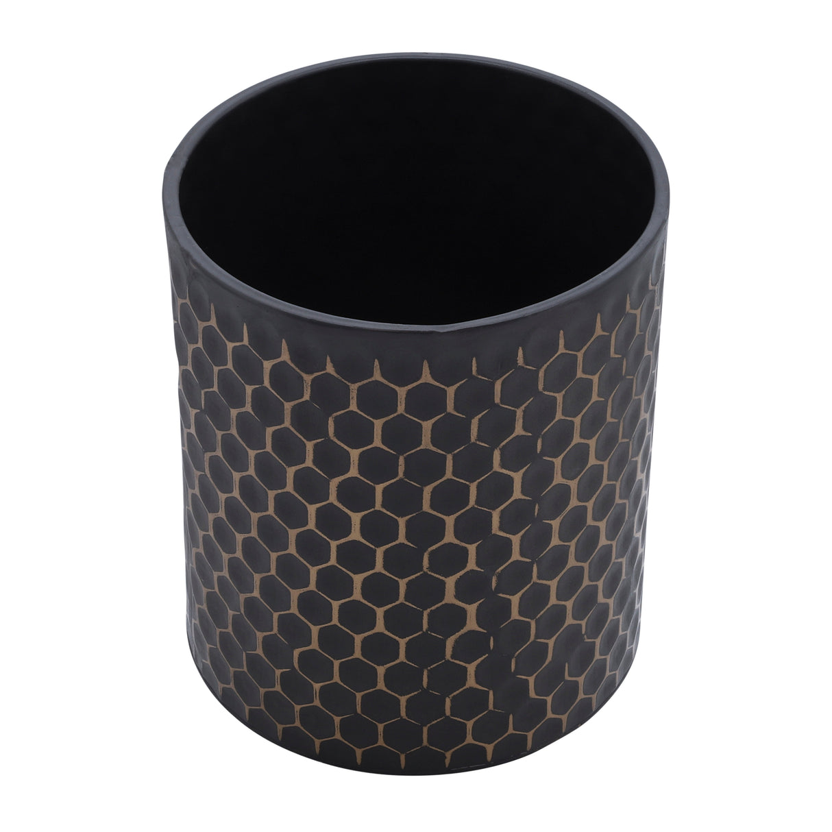 S/2 3D  HONEYCOMB PLANTER ON METAL STAND, BLK/GLD