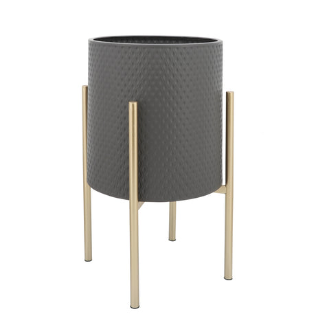 S/2 DIAMOND PLANTER ON METAL STAND, GRAY/GOLD