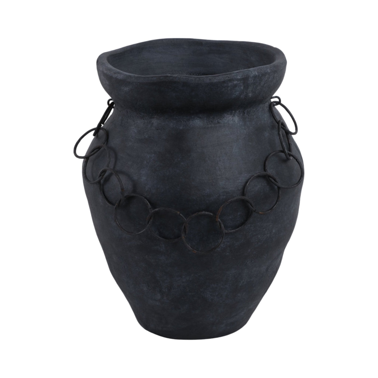 12x10" Rustic Terracotta Vase With Chain, Black