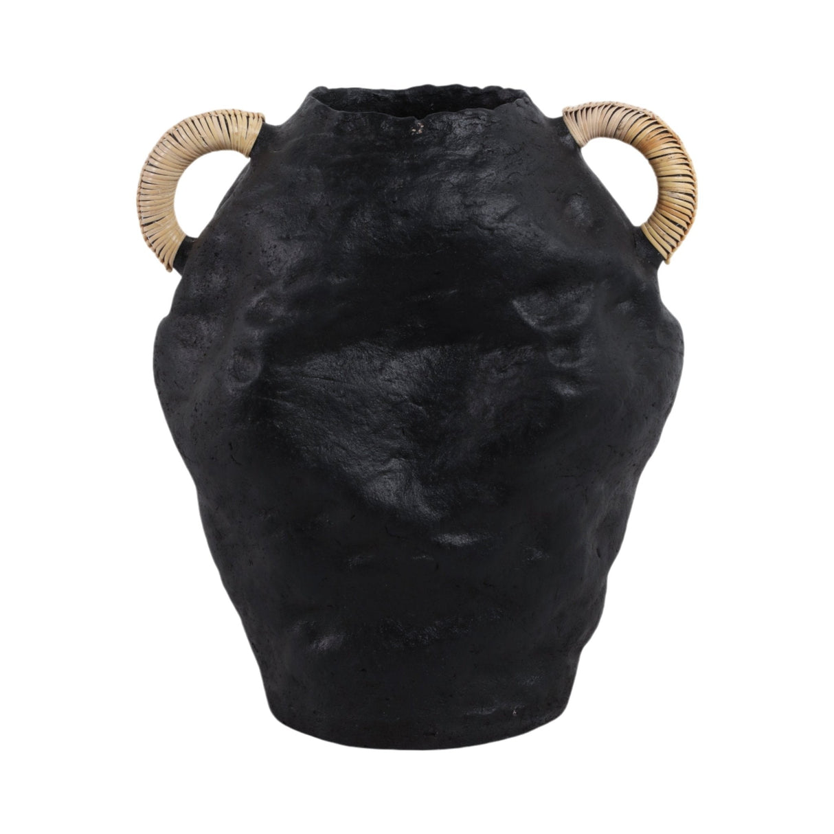13" Terracotta Jug Vase W/rattan Handles, Blk