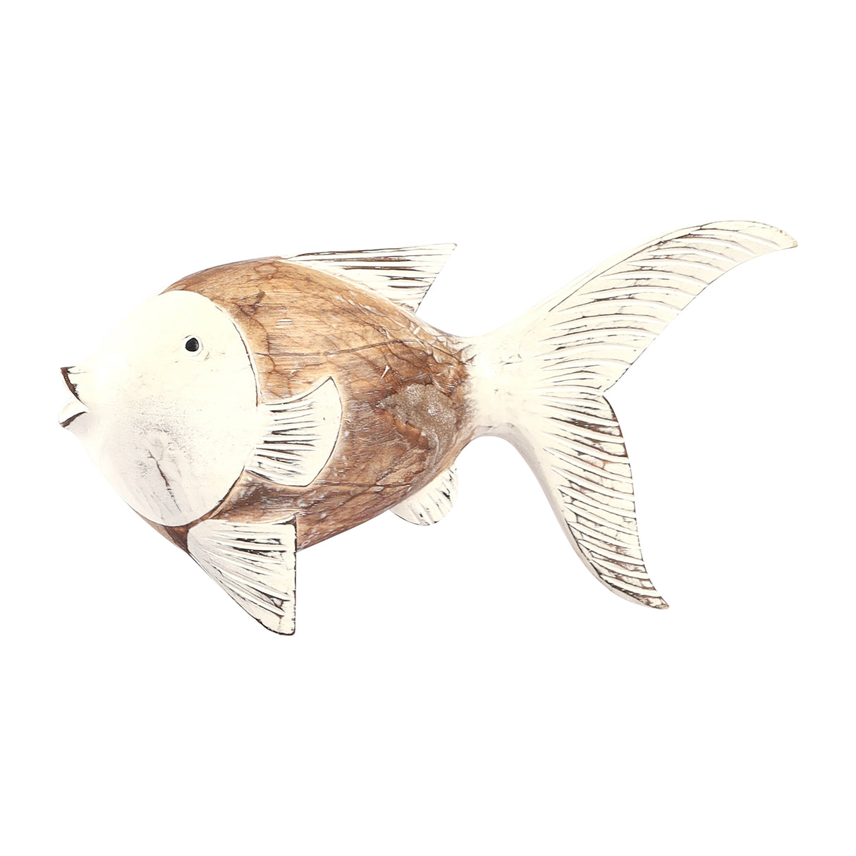 Wood, 11" Flounder Fish, Natural/white