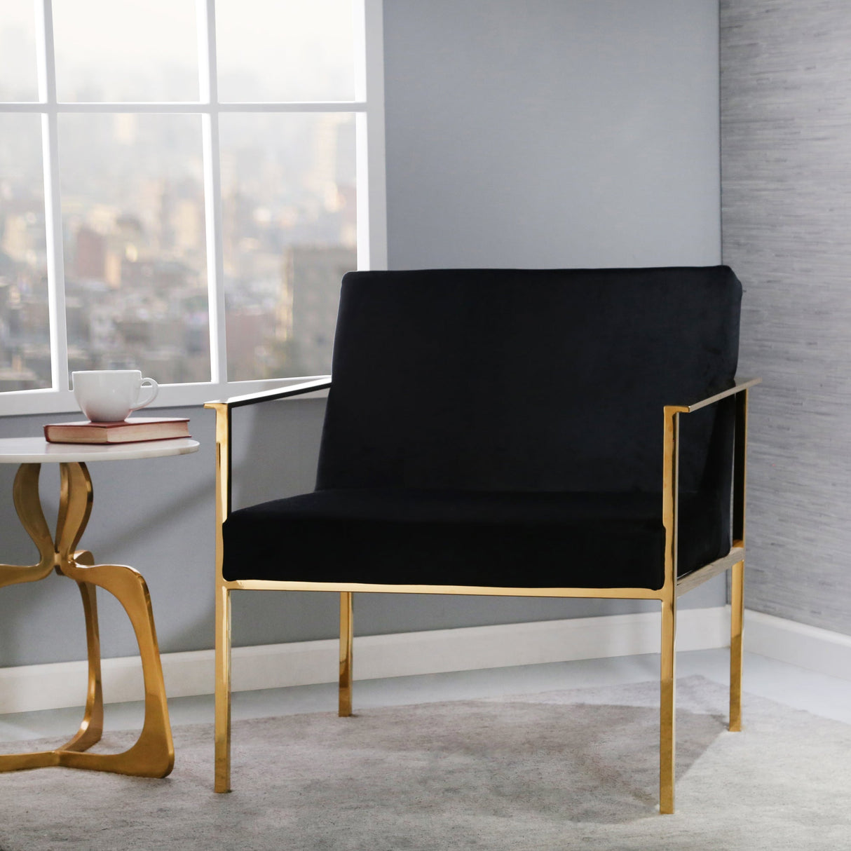 METAL/VELVETEEN ARM CHAIR, GOLD/BLACK