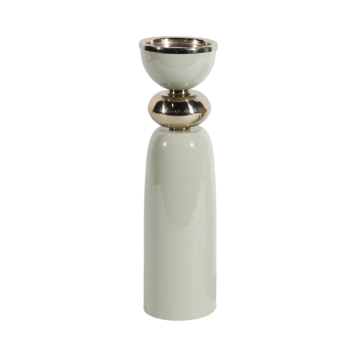 13x4" Curvy Taper & Pillar Holder, Sage/gold
