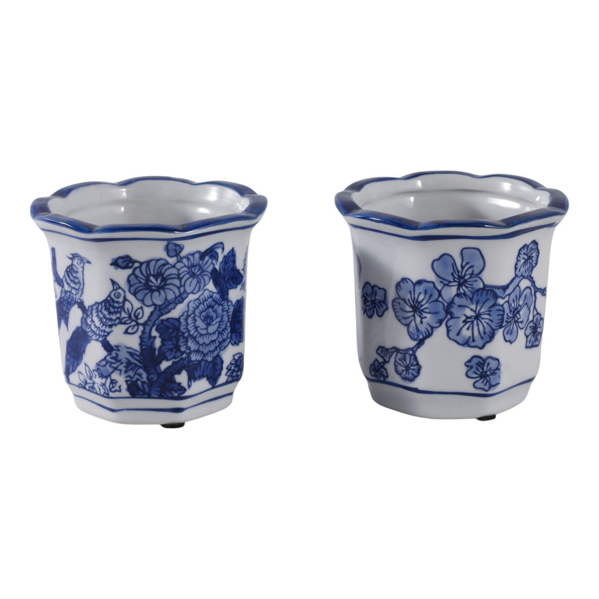 S/2 4" Petal Trim Chinoiserie Pencil Cups, Blu/wht