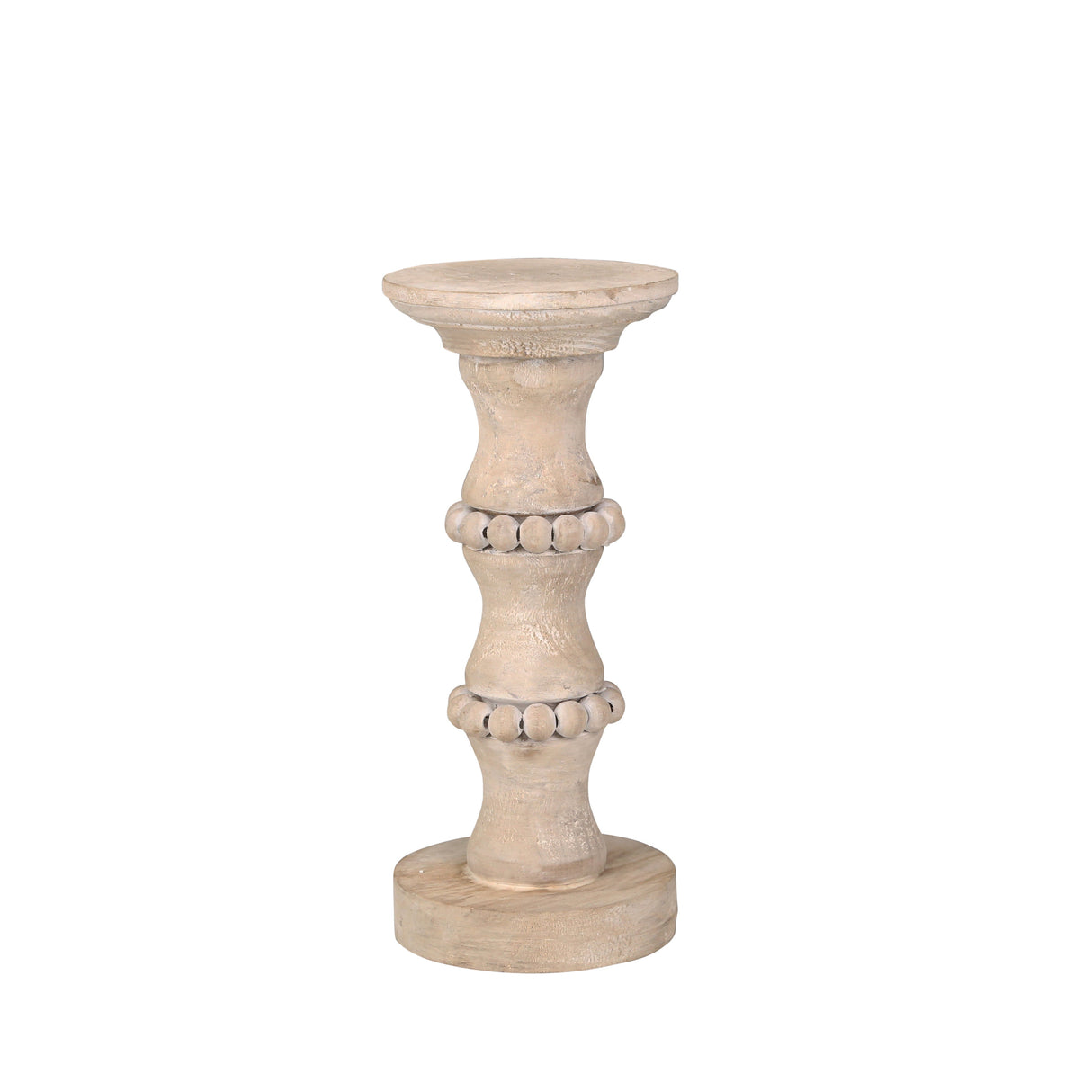 WOODEN 11" BANDED BEAD CANDLE HOLDER