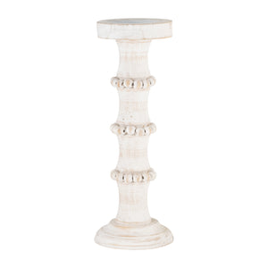 WOOD, 15" ANTIQUE STYLE CANDLE HOLDER, WHITE