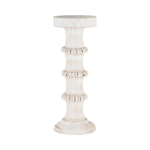 WOOD, 13" ANTIQUE STYLE CANDLE HOLDER, WHITE