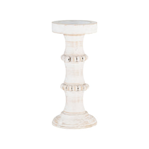 WOOD, 11" ANTIQUE STYLE CANDLE HOLDER, WHITE