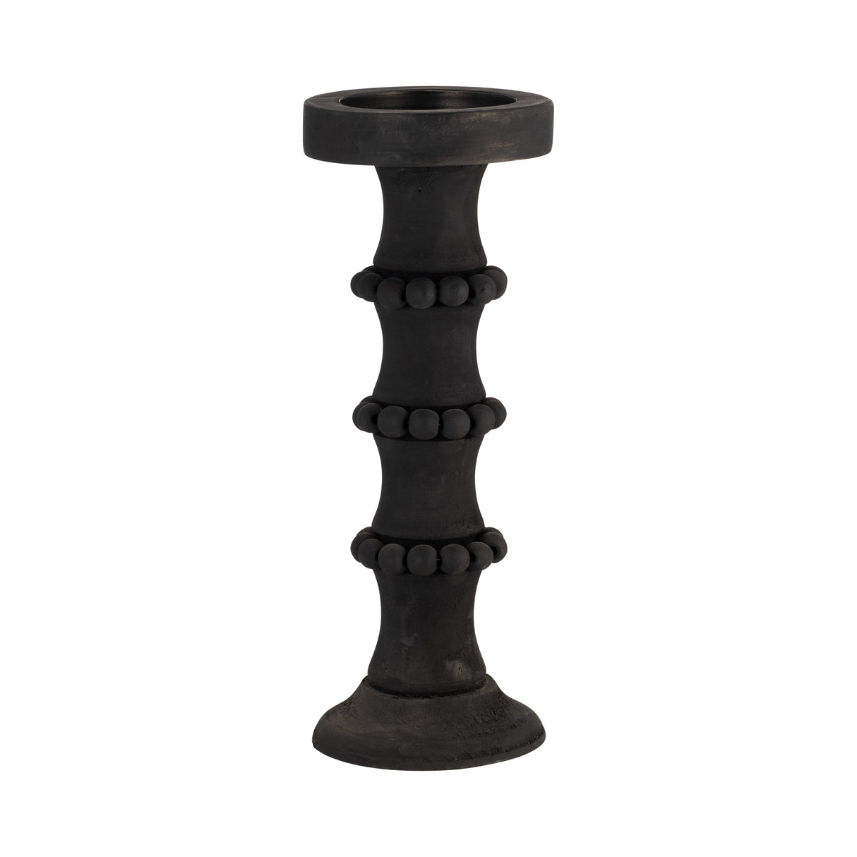 WOOD, 13" ANTIQUE STYLE CANDLE HOLDER, BLACK