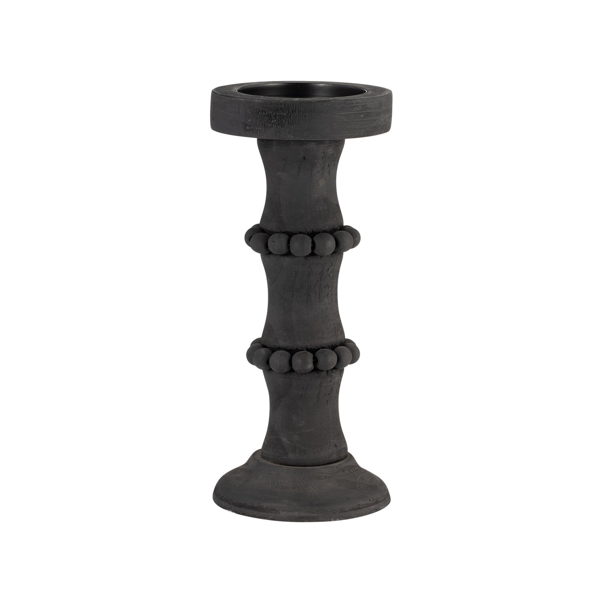 WOOD, 11" ANTIQUE STYLE CANDLE HOLDER, BLACK