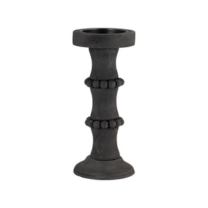 WOOD, 11" ANTIQUE STYLE CANDLE HOLDER, BLACK