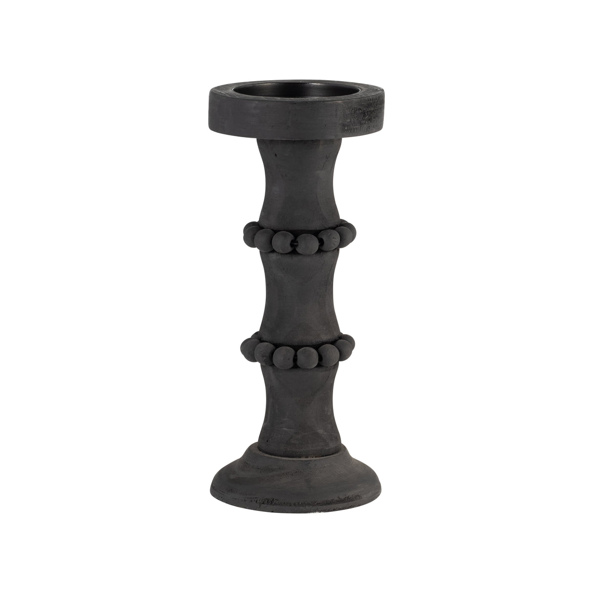 WOOD, 11" ANTIQUE STYLE CANDLE HOLDER, BLACK