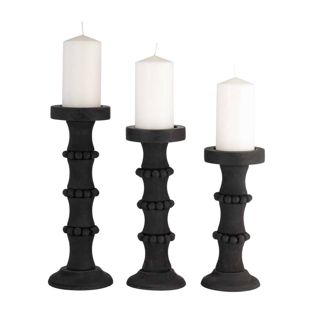 WOOD, 11" ANTIQUE STYLE CANDLE HOLDER, BLACK