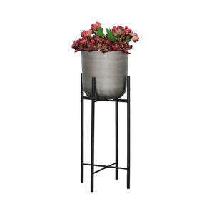 S/3 METAL PLANTERS ON STAND 40/30/20"H, SILVER