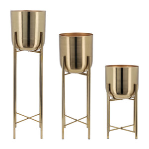 S/3 METAL PLANTERS ON STAND 40/30/20"H, GOLD